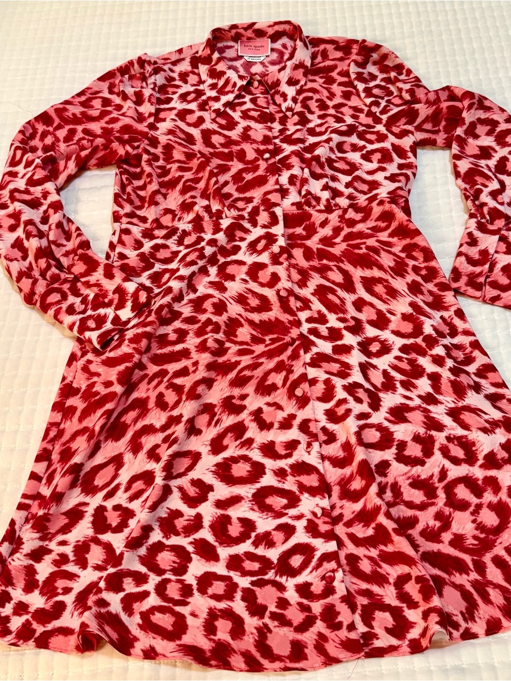 kate spade Pink and Red Leopard-Print Button Shirt Dress